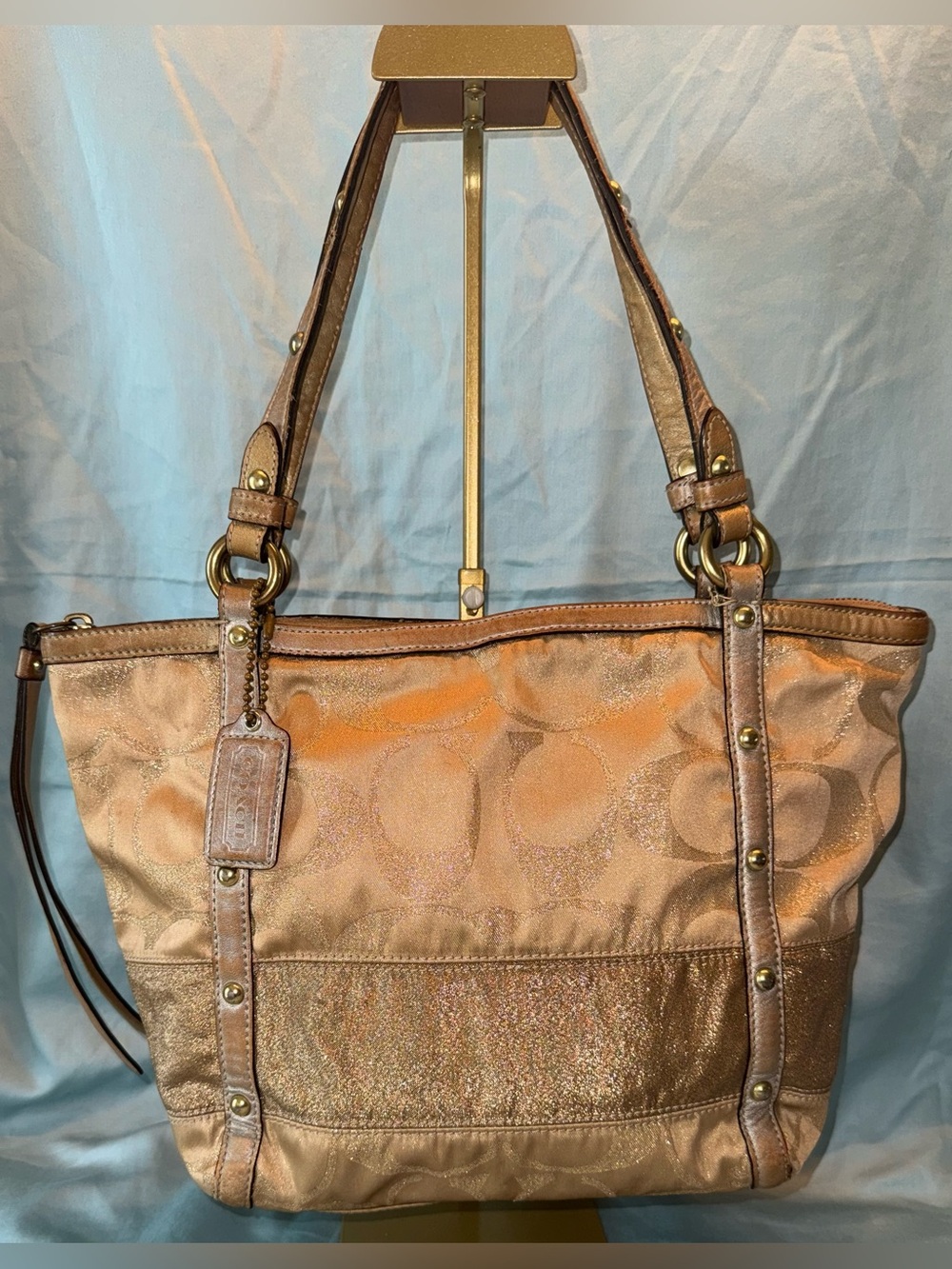 Coach Signature Stripe Studded Lurex Tote